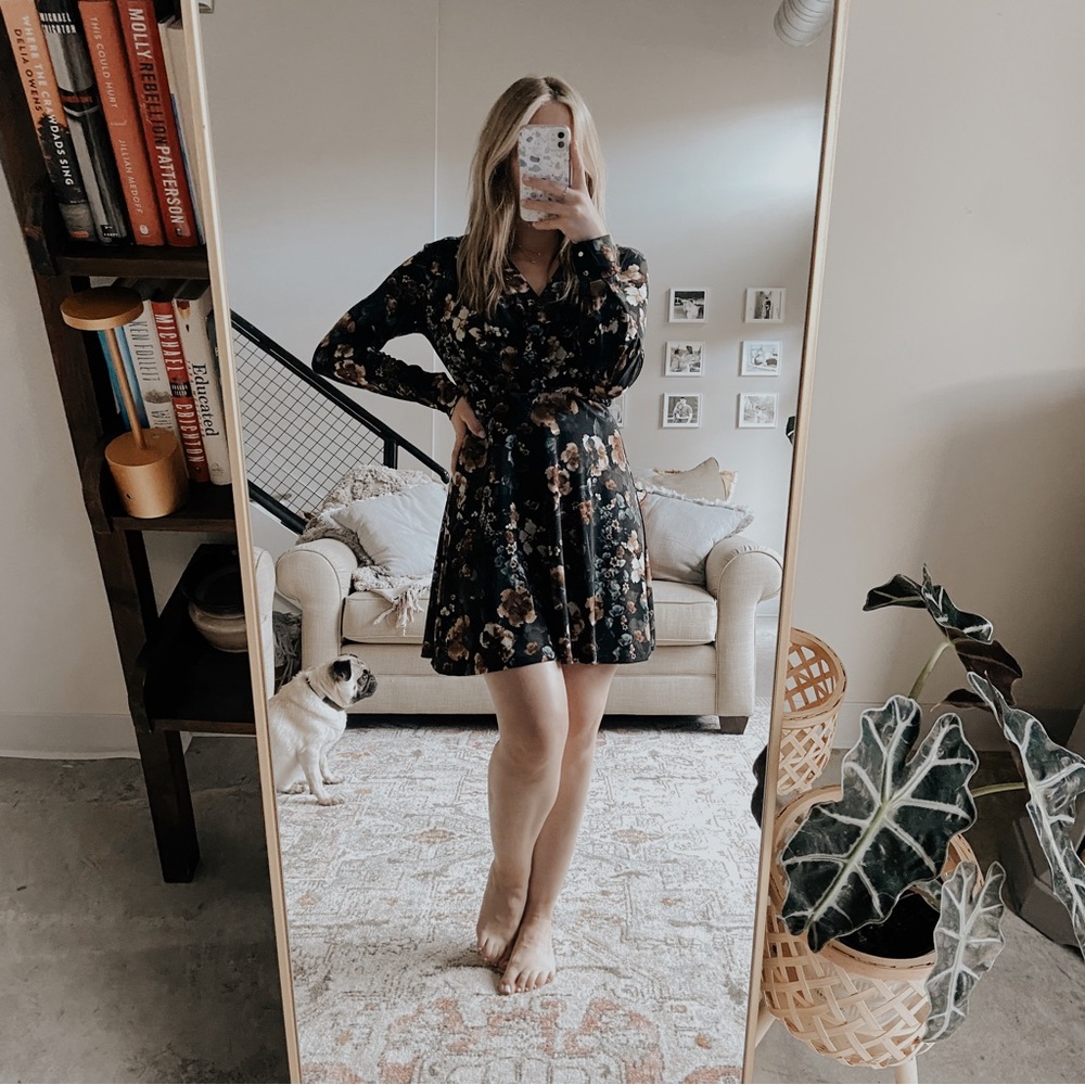 H&M Floral Black Long Sleeve Mini Dress